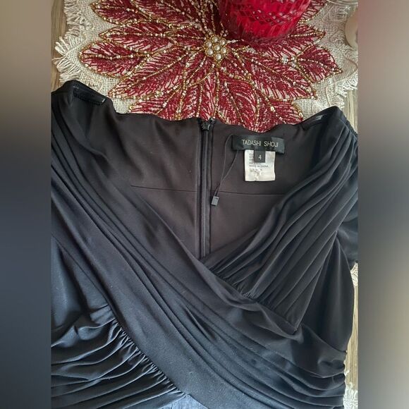 Tadashi Shoji  Dress Black Sz 4 Pleated A-Line Cocktail Fit & Flare 3/4 Sleeve - Picture 5 of 10